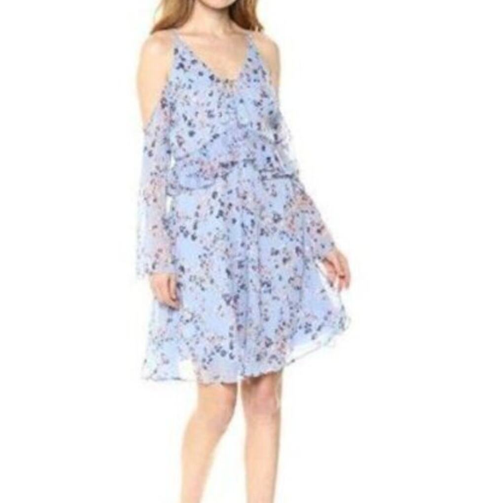 SAM EDELMAN Dress Boho Peasant Cold Shoulder Blue Floral Mini Dress Size 6